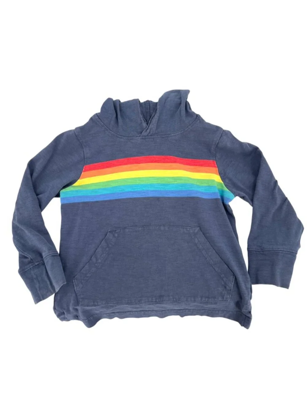 Primary Kids Blue Hoodie Rainbow Stripe 100% Cotton Size 2